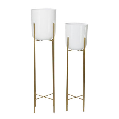 2 - Piece Silver Metal Tall Indoor Outdoor Dome Indoor Outdoor Planter with Removable Stand Set