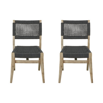 Wood Outdoor Dining Chair with Woven Seat and Back