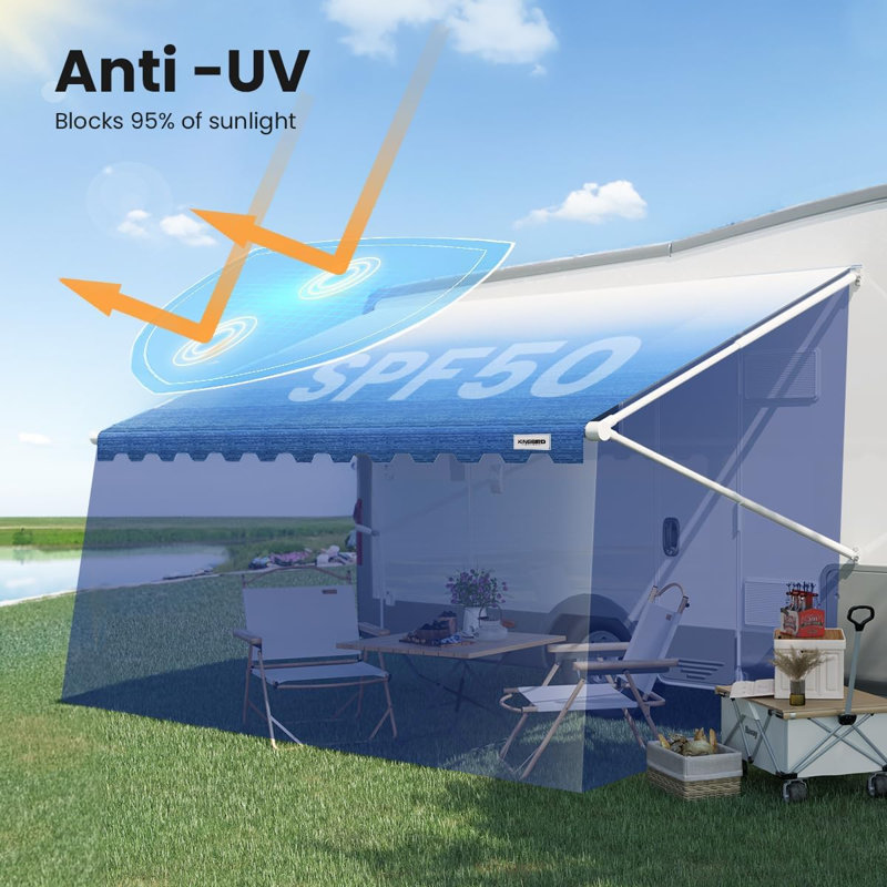 RV Awning Fabric Replacement,Heavy Duty Weatherproof 18oz Vinyl-Universal Outdoor Canopy for Camper, Blue Fade