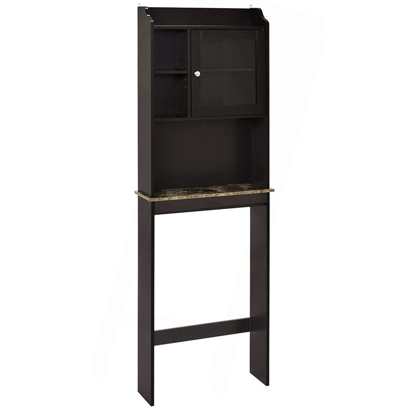Modern Over The Toilet Space Saver Organization Wood Storage Cabinet For Home, Bathroom, Black