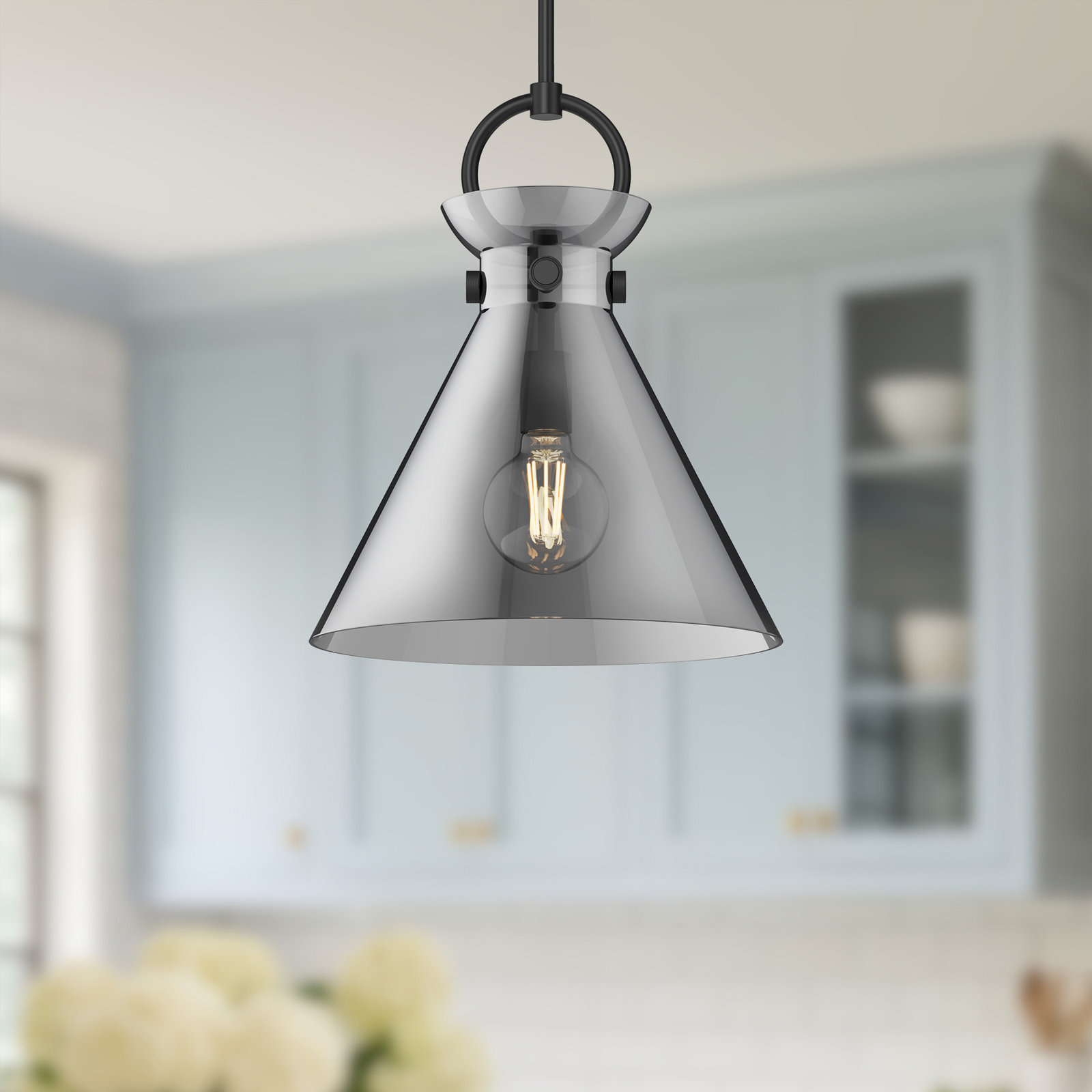Tiney 1 - Light Pendant, 17" H x 14" W x 14" D, Matte Black/Smoked