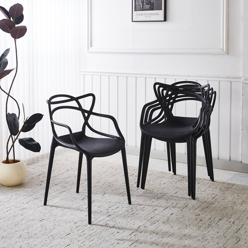 Chaise de salle à manger en plastique 4 pièces, Noir