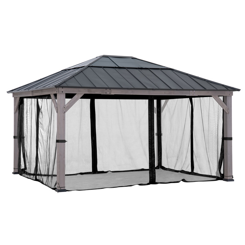 Moustiquaire pour pavillon de jardin en bois 13 pi. X 15 pi. Sunjoy, Noir, noir, noir, noir