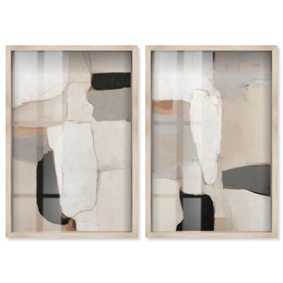 Ancient Echoes Shadowbox Print Neutral Boho Art Set by Art Remedy, Blonde Frame, 10 x 15