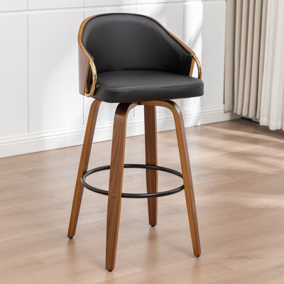 Tabourets de bar pivotants modernes Mahtab avec revêtement en polyuréthane et pieds en bois