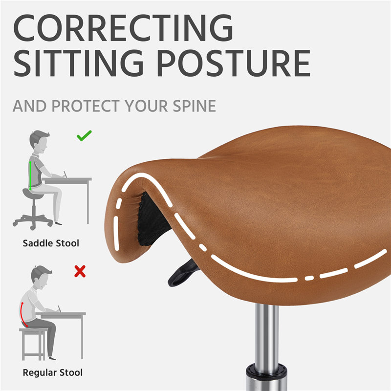 Krail Adjustable Height Ergonomic Lab Stool with Wheels, Brown