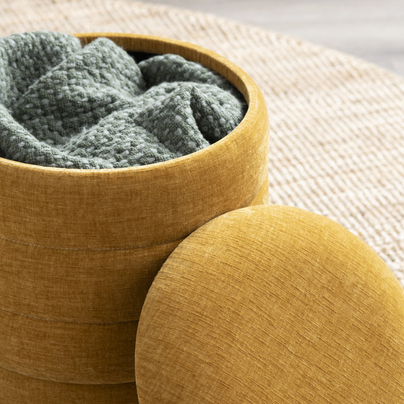 Round Ottoman W/ Storage, Spice Yellow