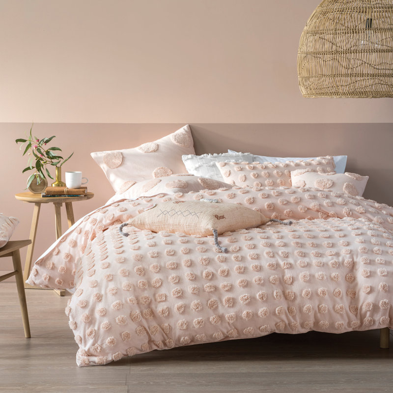Haze Cotton Duvet Cover Set with Pillowcases, Peach, Double Duvet Cover + 2 Standard Pillowcases