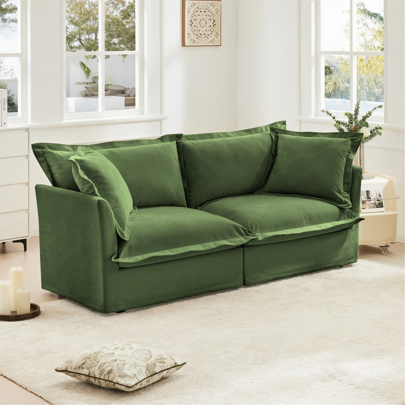 Canapé moderne 2 places pour salon, canapé 2 places, canapé profond en chenille unie avec coussin rembourré et housse amovible, canapé confortable pour petits espaces, appartement, vert