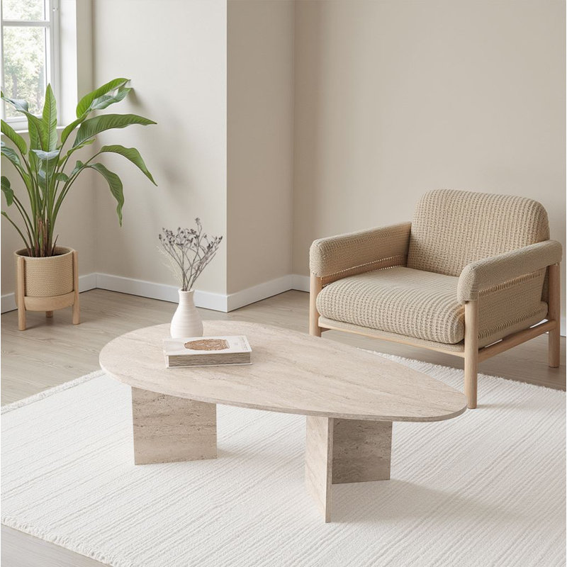 Table basse moderne, couleur travertin, 54,9 x 16,5 x 31,3 pouces | 100% panneau de particules enduit de mélamine, épaisseur: 0,7 pouce | Pieds en panneau de particules durable, capacité de 220 lb | Design élégant en marbre pour le décor du salon