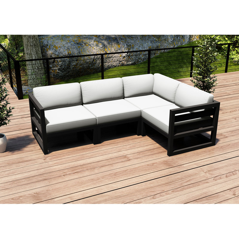 Avion 4 Piece Sectional Set, Cast Silver Sunbrella®, Black