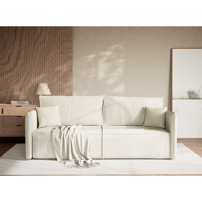 3 Seater Reclining Sofa, Light Cream Polyester/Chenille