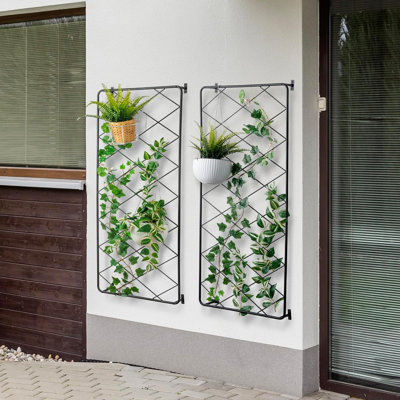Treillis de jardin mural 50 po x 24 po, panneaux de treillis en métal noir pour l'extérieur