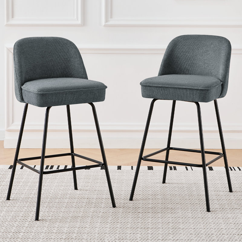 Padded 73cm Linen Upholstered Bar Stool with Spring, Grey