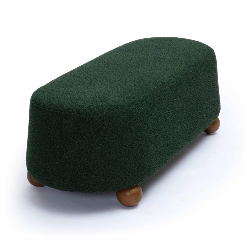 Rumfelt Loose Mohair Large Ottoman, Forest Green, Natural Wood