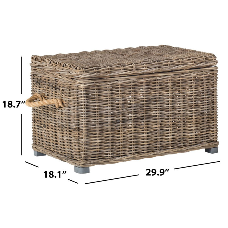Modern Zuriah Grey Wicker Trunk – Handwoven Rattan Storage Chest for Bedroom, Living Room & Décor