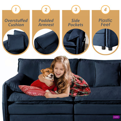 Nyerere 143.31"W Modern Chenille Comfy Modular Seat,Deep Seat Sectional Sofa Cloud Couch With Two Ottomans by Latitude Run