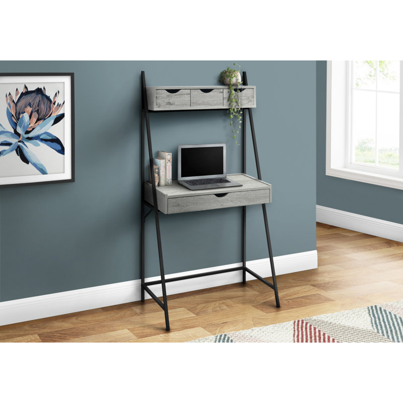 Farmersville Computer Desk, Home Office, Laptop, Leaning, Storage Drawers,Work, Metal, Laminate, Gray