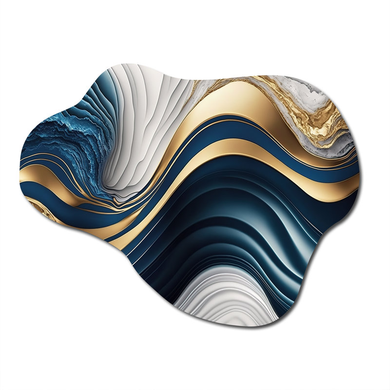 Abstract Geode Waves Blue I - Abstract Cloud Shape Assymterical Metal Wall Sculpture, 27" H x 35" W x 1" D