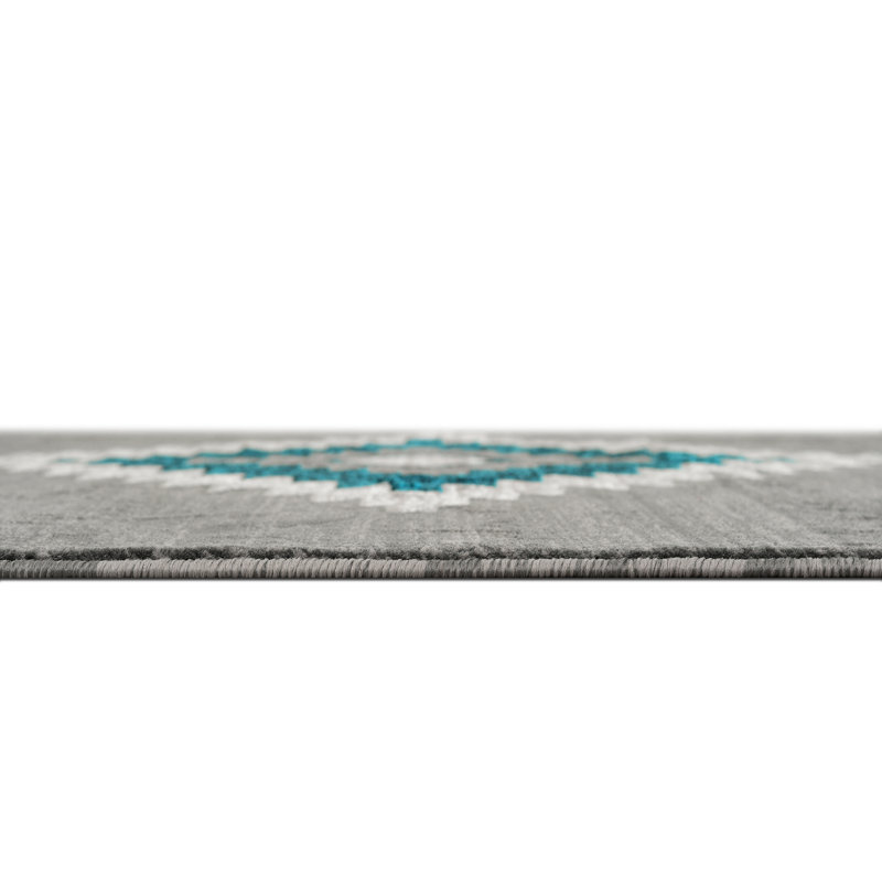 Tapis gris HR Turquoise et multi Southwestern pour chalet Tribal Medallion, Rectangle 5 pi x 7 pi