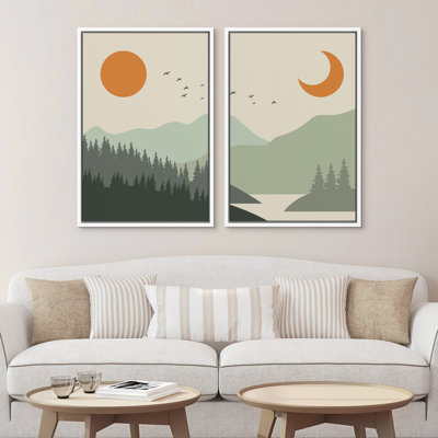 Sun and Crescent Moon Over Green