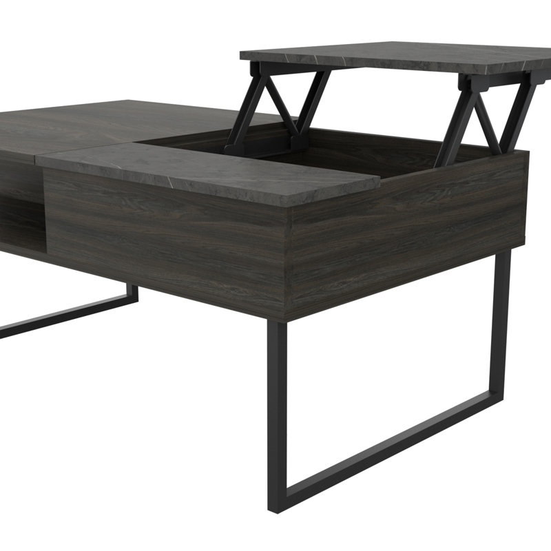 18-inch Tall Lift Top Coffee Table with 1 Shelf, Carbon Espresso / Onyx