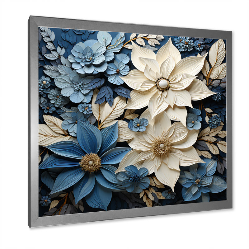 «White and Blue Poinsettias Blooming Brush IV» sur impression sur toile, Cadre simple argenté, H 16 po x l 16 po x P 1 po
