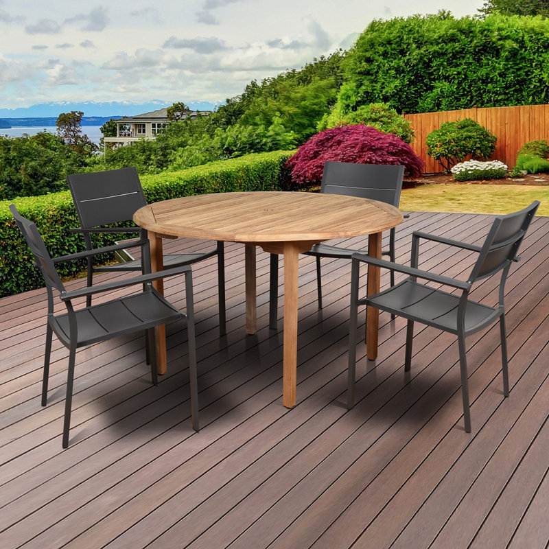 Codie-James 4 - Person Teak Patio Dining Set with Round Table