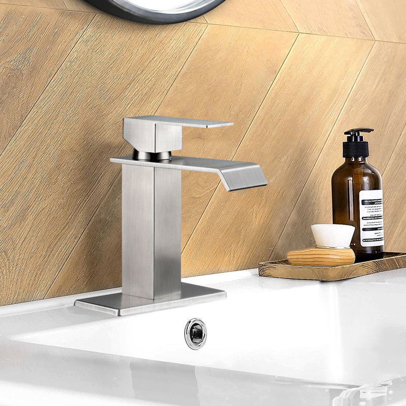 Waterfall Bathroom Faucet For Sink Single Hole,pop Up Drain With Overflow, Brushed Nickel