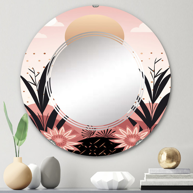 Bougain - Miroir mural rond moderne, 24 po x 24 po