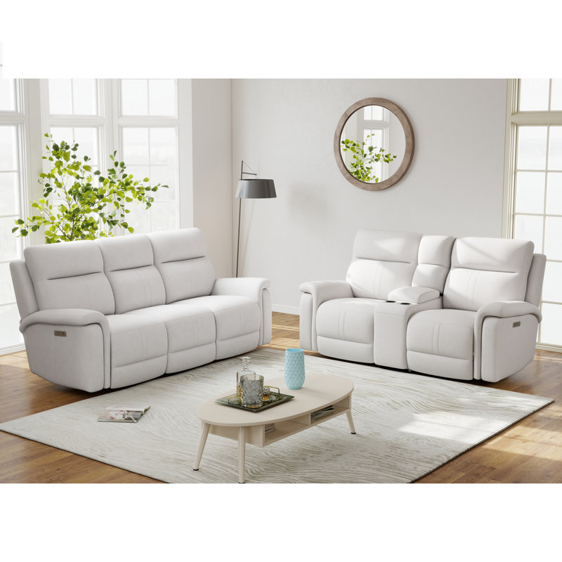 2 Piece Modern Power Recling Living Room Set With Adjustable Headrest And Lumber Support, Silver