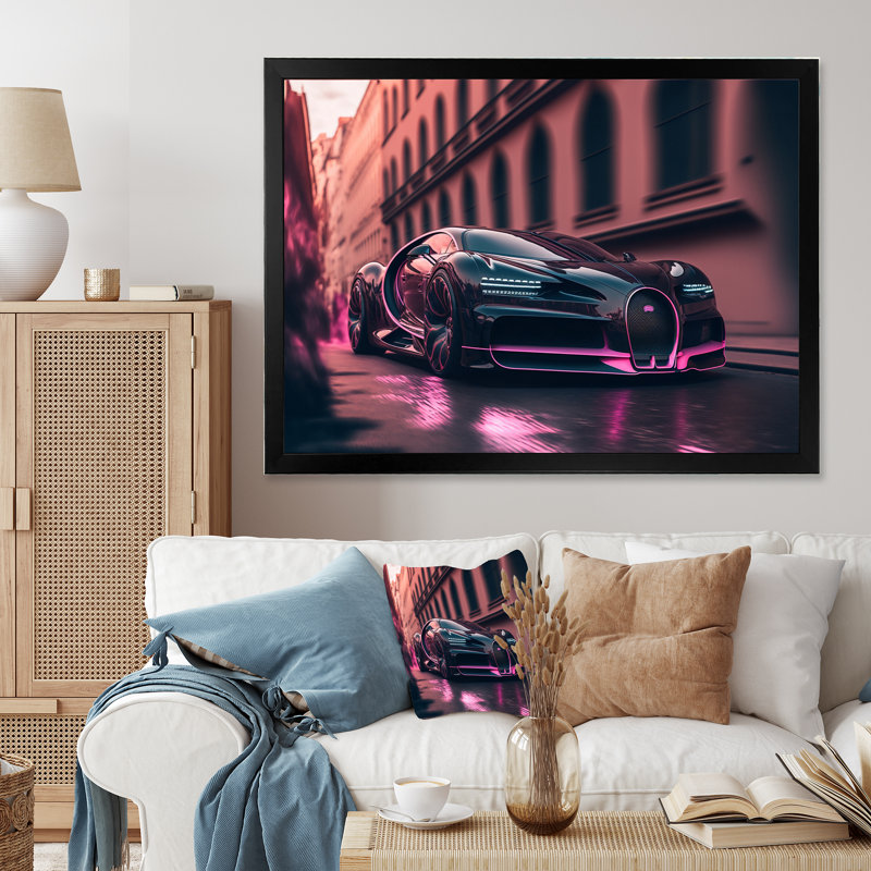 «Visionary Bugatti Design» en noir et magenta II, reproduction sur toile, Toile avec cadre photo noir