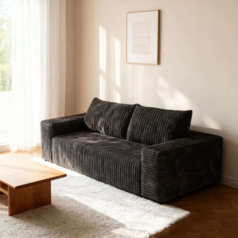 Canapé à 2 places avec rembourrage moelleux moderne, H 23,23 po x l 63,03 po x P 35,44 po, Tissu noir