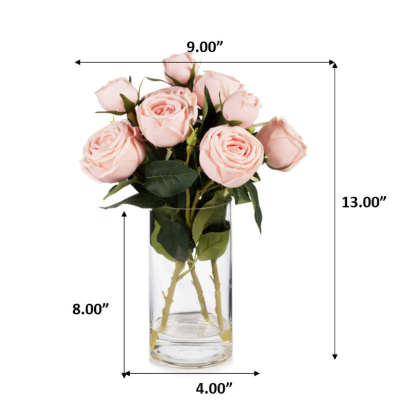 Light Pink Silk Rose Arrangement in Clear Glass Vase