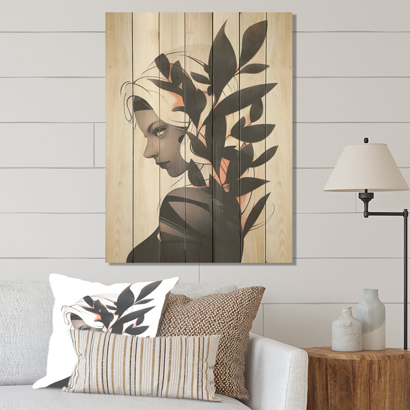 Animations, portrait de femme tropicale II - Impression sur bois, H 44 po x l 34 po