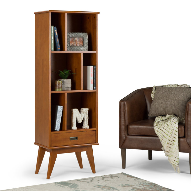 Bibliothèque moderne Mid-Century Draper H 64 "avec tablettes réglables et pieds inclinés, Brun teck