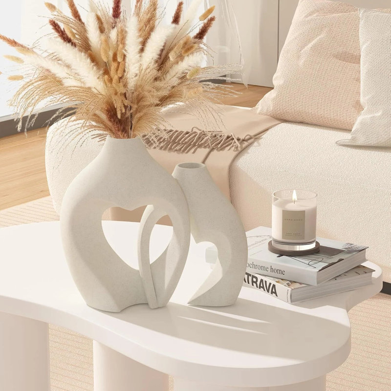 White Heart-shaped Ceramic Vases Set Of 2