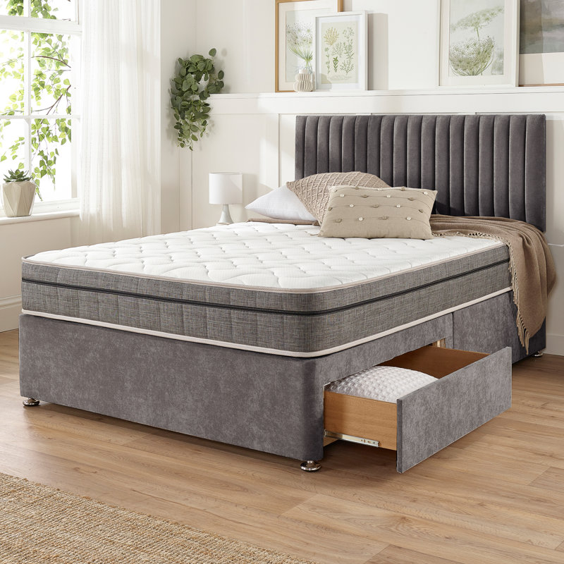 Mykenzie Pocket Memory Divan Bed Set, Small Single (2'6), 2 Drawers, Slate