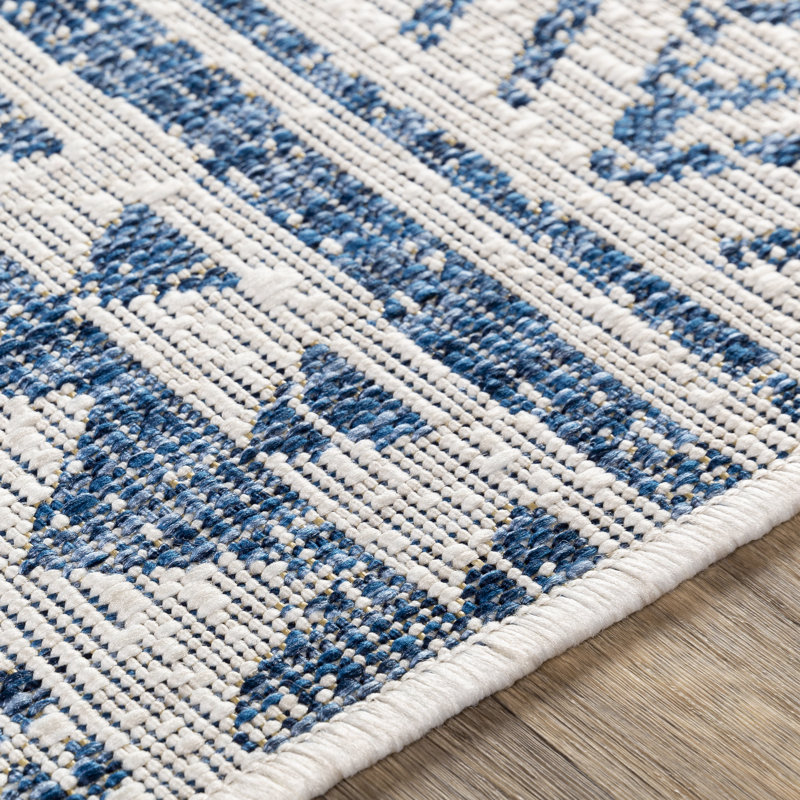 Tapis intérieur / extérieur tissé à la machine en denim / bleu marine / blanc Hongming, Rond 5 pi 3 po