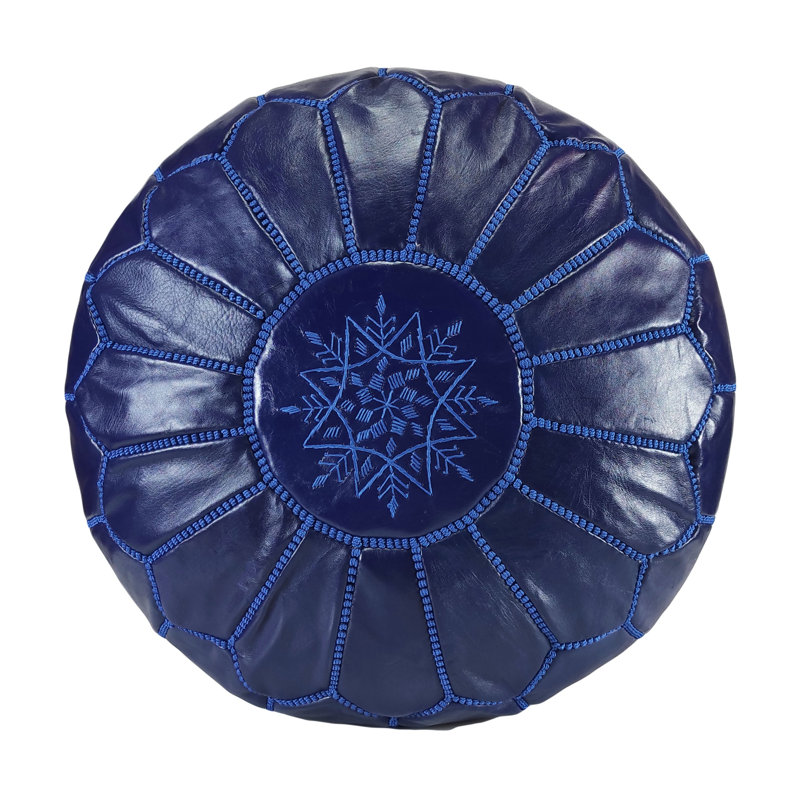 Repose-pieds marocain en cuir véritable fait à la main, Cuir véritable bleu marine