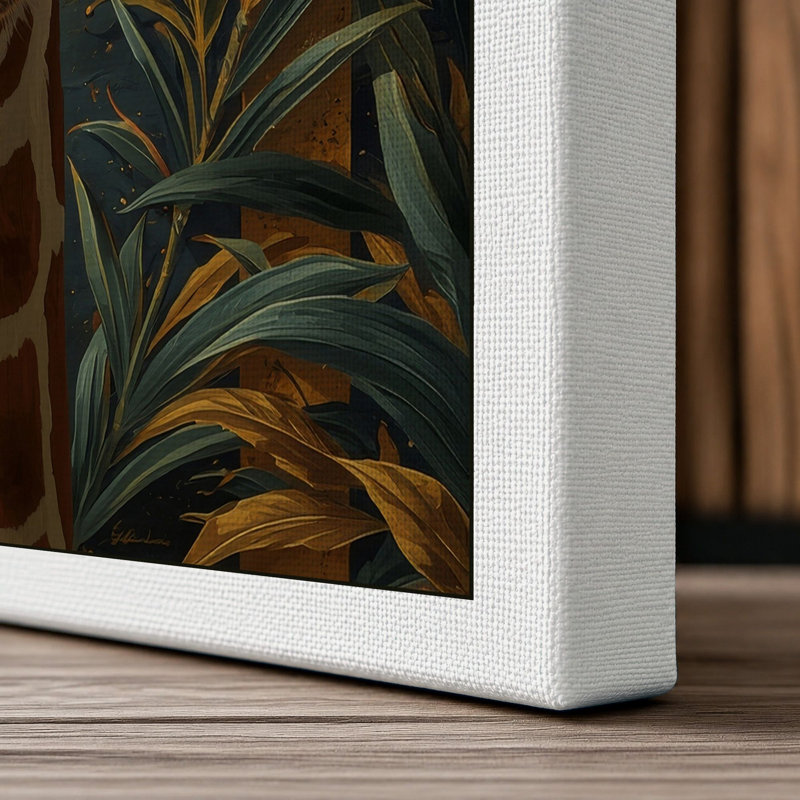 Giraffe with Golden Blooms Botanical - Wrapped Canvas, 36x24 - 91.4 x 61.0 cm, White Border