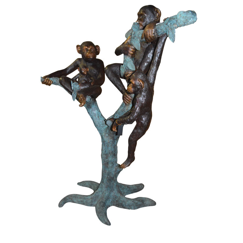 Statue promontoire 4 singes sur un arbre