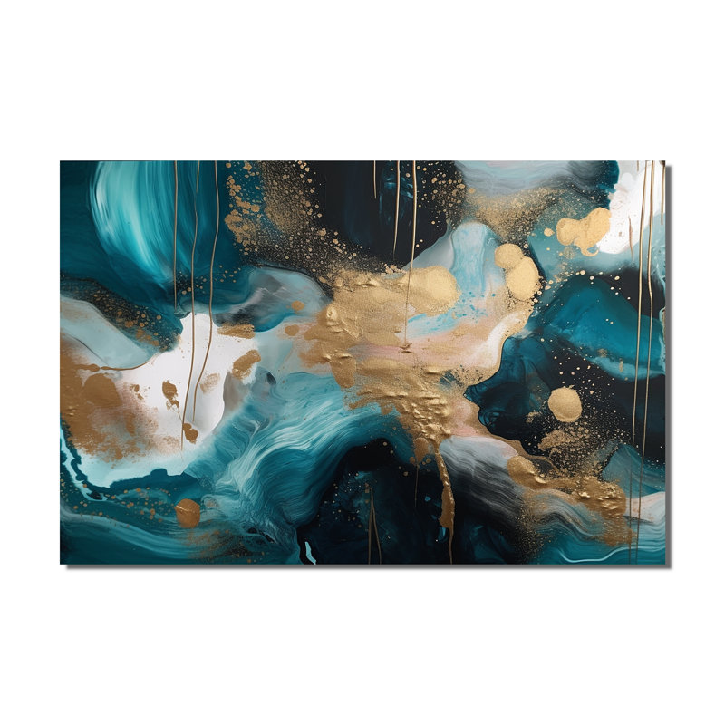 «Green and Gold Mysterious Marble II», art abstrait sur toile marbrée