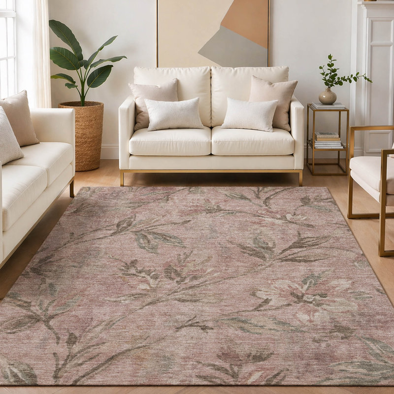 Tapis floral intérieur / extérieur lavable à la machine Chantille ACN2951, Mauve, 3' x 5'