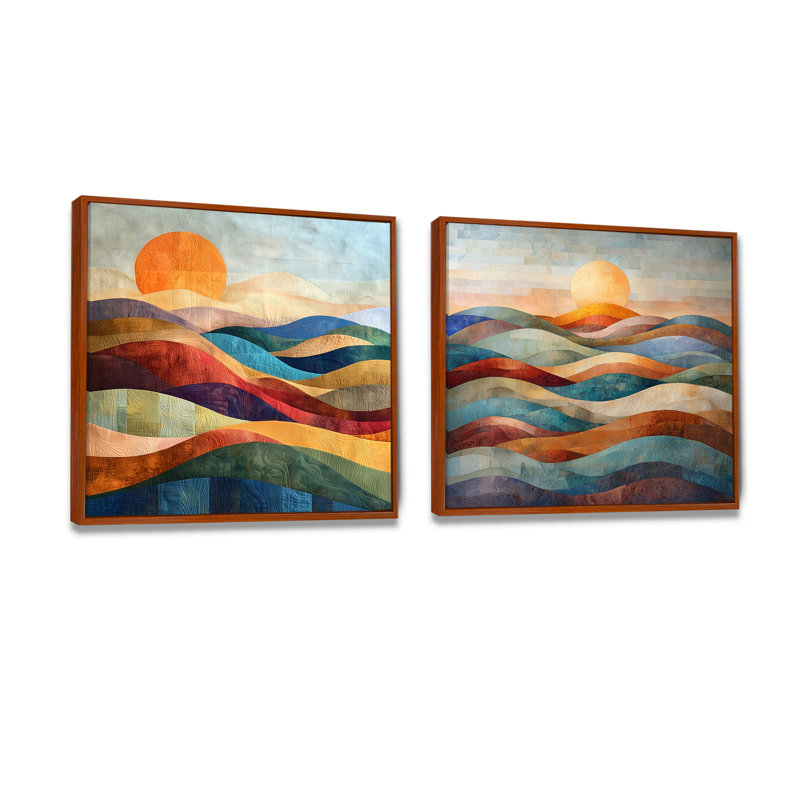 «Heart Tones Bold Mountains Landscape I» - paysages abstraits, décoration murale - art mural moderne 2 pièces, Brun