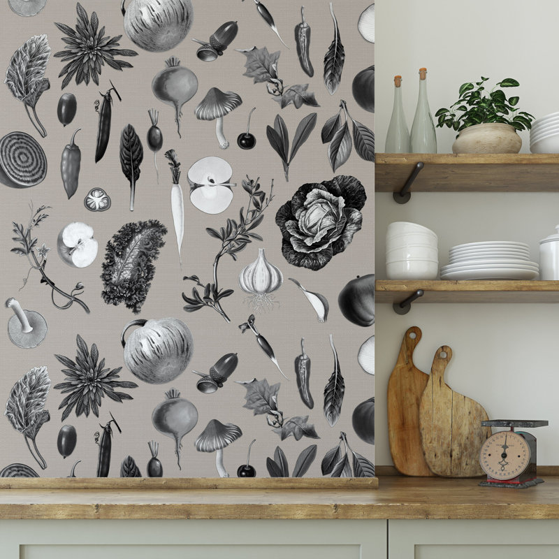 Kitchen Wallpaper Taupe Black