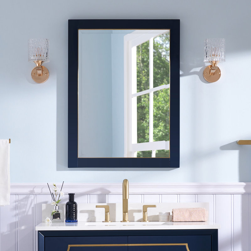 Miroir de salle de bain mural 32 po H, Rectangle 32 po x 28 po, Bleu marine