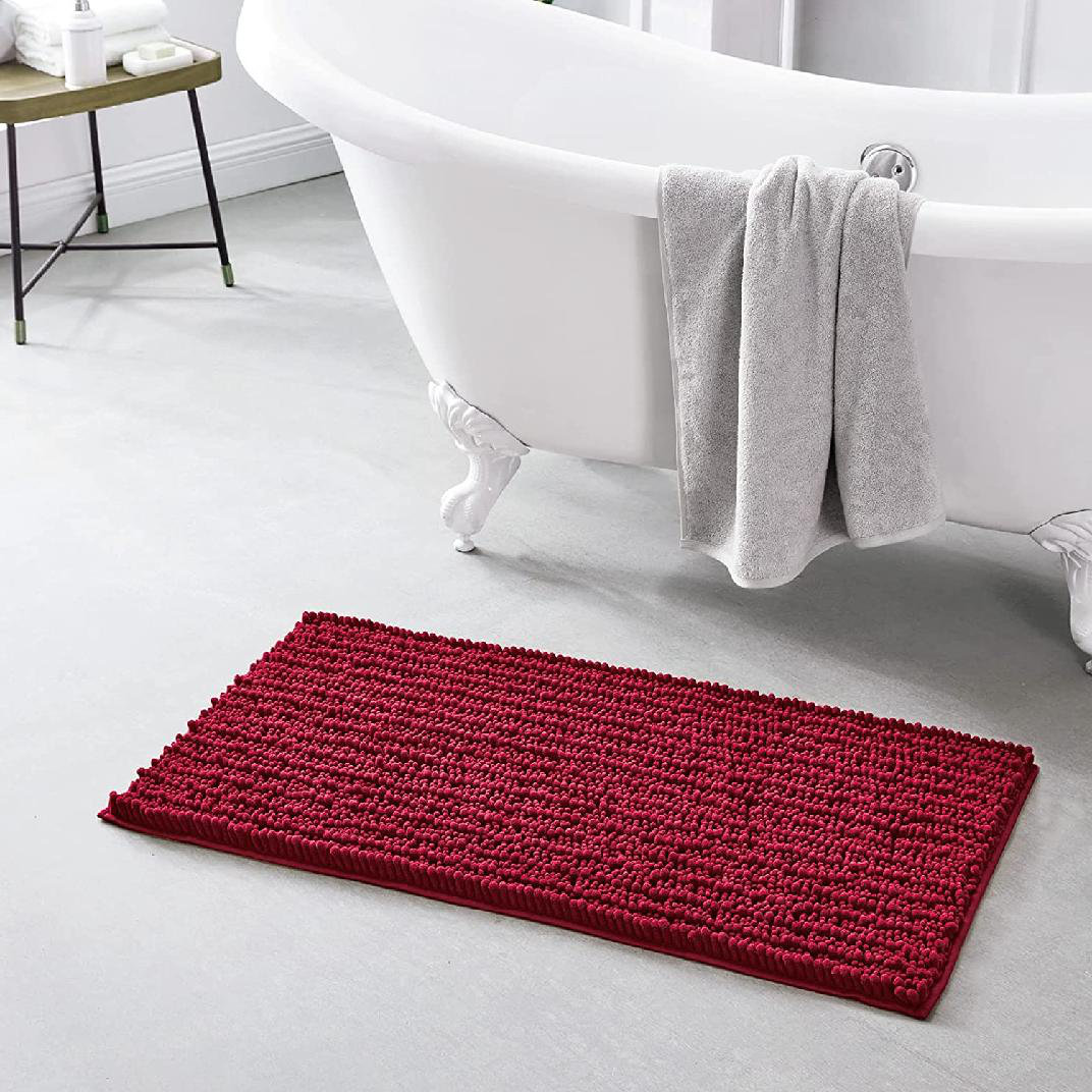 Luxury Chenille Coral Pink Bathroom Rugs Bath Mats Sets, Extra Soft and  Absorben