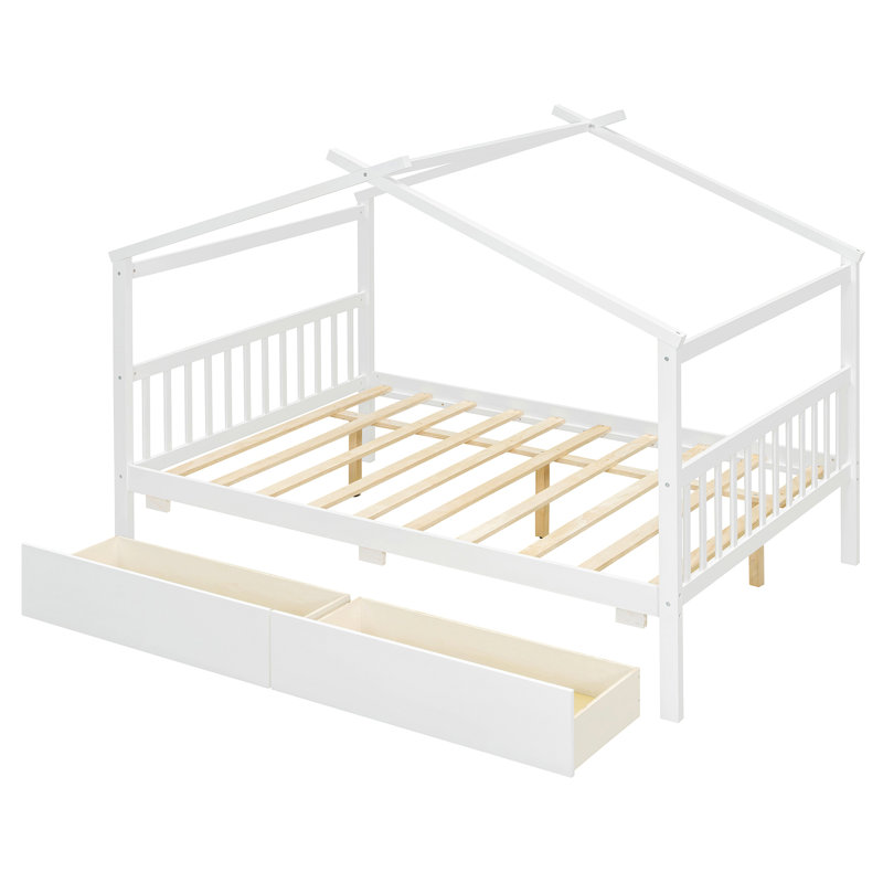 Lit en bois avec tiroirs, Double, Blanc