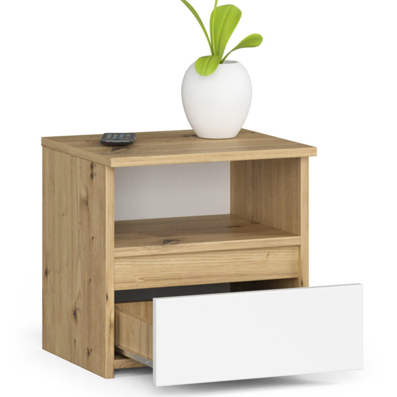 Resmi 40cm W Particle Board Bedside Table, Oak, White